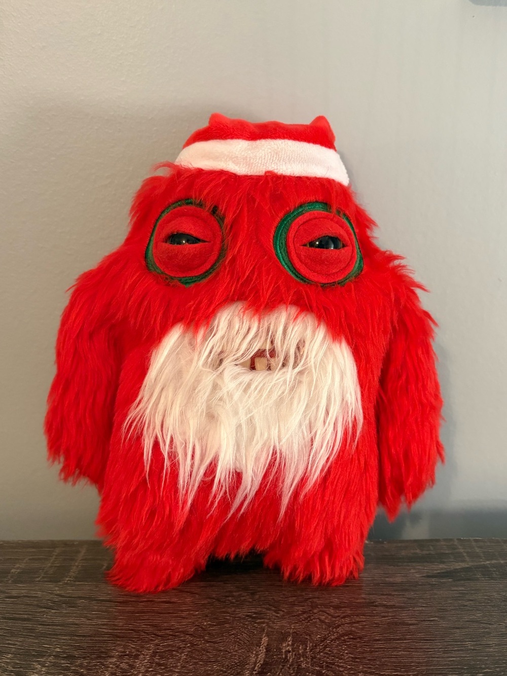 Red Furry Monster Plush with White Beard - Kids Stuffed Toy